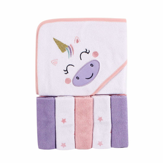 Picture of Luvable Friends Unisex Baby Hooded Towel with Five Washcloths, Unicorn, One Size