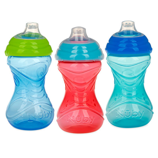 Picture of Nuby Clik-It Soft Spout No-Spill Easy Grip Sippy Cup for Boys - (3-Pack) 10 Oz - 6+ Months