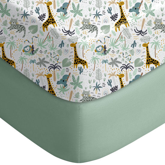 Picture of Yoofoss Baby Crib Sheets for Boys Girls, Fitted Crib Sheet 2 Pack for Standard Crib and Toddler Mattress, Super Soft Microfiber Baby Sheet 28x52x8in Green + Giraffe