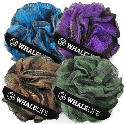 Picture of Loofah Sponge Bath Sponge for Women Men 4 Pack (Purple Brown Green Blue)