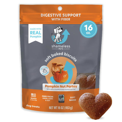 Picture of Shameless Pets Soft-Baked Dog Treats, Pumpkin Nut Partay - Natural & Healthy Dog Chews for Digestive Support with Fiber - Dog Biscuits Baked & Made in USA, Free from Grain, Corn & Soy - 1-Pack