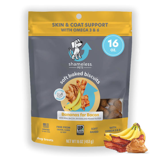 Picture of Shameless Pets Soft-Baked Dog Treats - Bananas for Bacon, Grain-Free Dog Snacks for Medium & Large Dogs, Natural & Healthy Dog Chews with Omega 3 & 6, Doggy Treats for Older & Senior Dogs, Made in USA