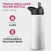 Picture of FineDine Triple Walled, Insulated Water Bottles with Straw - 25 Oz Stainless Steel Metal Bottle W/ 3 Leak Proof Lids - For Travel, School, Sports, Gym/Men, Women & Kids - Pure Pearly White