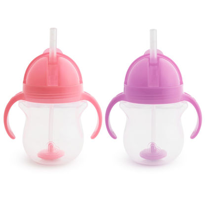 Picture of Munchkin® Any Angle™ Weighted Straw Trainer Cup with Click Lock™ Lid, 7 Ounce, 2 Pack, Pink/Purple