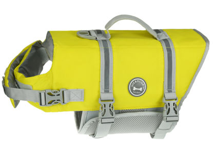 Picture of VIVAGLORY Ripstop Dog Life Jacket for Small Medium Large Dogs Boating, Dog Swimming Vest with Enhanced Buoyancy & Visibility, Yellow Grey