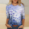 Picture of Summer 3/4 Sleeve T Shirt Landscape Painting Pattern Top for Womens Three Quarter Sleeve Pullover Round Neck Tee