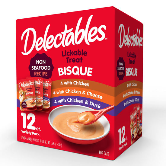 Picture of Delectables Bisque Non-Seafood Lickable Wet Cat Treats, Variety Pack, 12 Count (Pack of 1)