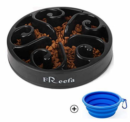 Picture of Slow Feeder Dog Bowl Bloat Stop Dog Food Bowl Maze Interactive Puzzle Non Skid, Come with Free Travel Bowl (Black, for Medium Dog and Puppy)