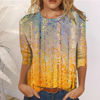 Picture of 3/4 Sleeve T Shirts for Women Cotton Summer Tie Dye Gradient Tunic Summer Tops for Women 2023 Vacation Crewneck Slim Fit Half Sleeve Women Shirts Summer Spring Womens Blouses for Work Yellow s