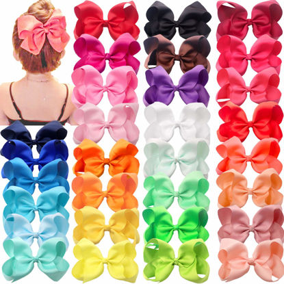 Picture of CÉLLOT 30 Pieces 6 Inch Hair Bows for Girls Clips Grosgrain Ribbon Boutique Hair Bow Alligator Clips For Girls Teens Toddlers Kids