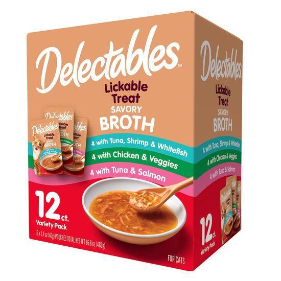 Picture of Delectables Savory Broths Lickable Wet Cat Treat Variety Pack, 12Count(Pack of 1)