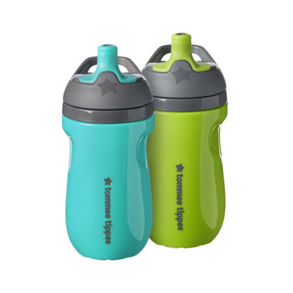 Picture of Tommee Tippee Insulated Sportee Bottle, 9oz, 12+ Months, Trainer Sippy Cup for Toddlers, Spill-Proof, Easy to Hold Handle, Green & Teal, Pack of 2