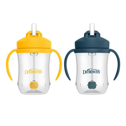 Picture of Dr. Brown’s Milestones Baby’s First Straw Cup, Training Cup with Weighted Straw, Dark Blue & Vintage Yellow, 2 Pack, 6m+