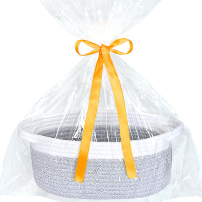 Picture of ABenkle Small Woven Basket, 12"x 8" x 5" Cute Small Basket, Rope Room Shelf Storage Basket, Cat Dog Toys Basket Chest Box, Empty Decorative Gift Basket with Gift Bag