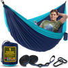 Picture of Durable Hammock 400 lb Capacity, Nylon Camping Hammock Chair - Double or Single Sizes w/Tree Straps and Attached Carry Bag - Portable for Travel/Backpacking/Beach/Backyard (Medium, Blue & Light Blue)