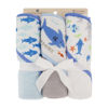 Picture of Cudlie Buttons & Stitches Baby Boy 3 Pack Rolled/Carded Hooded Towels in Jawsome Print (GS71723)