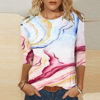 Picture of Summer 3/4 Sleeve T Shirt Cute Floral Pattern Top for Womens Three Quarter Sleeve Pullover Round Neck Tee