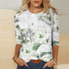 Picture of Summer 3/4 Sleeve T Shirt Cute Floral Pattern Top for Womens Three Quarter Sleeve Pullover Round Neck Tee