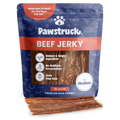 Picture of Pawstruck Premium Beef Jerky Dog Treat Chews, Medium 4"-6" Strips - Hip Joint Health Naturally Rich in Glucosamine & Chondroitin No Added Preservatives - 15 Count (Pack of 1) - Packaging May Vary