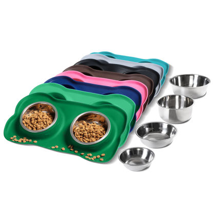 Picture of Hubulk Pet Dog Bowls 2 Stainless Steel Dog Bowl with No Spill Non-Skid Silicone Mat + Pet Food Scoop Water and Food Feeder Bowls for Feeding Small Medium Large Dogs Cats Puppies (Small, Hunter Green)