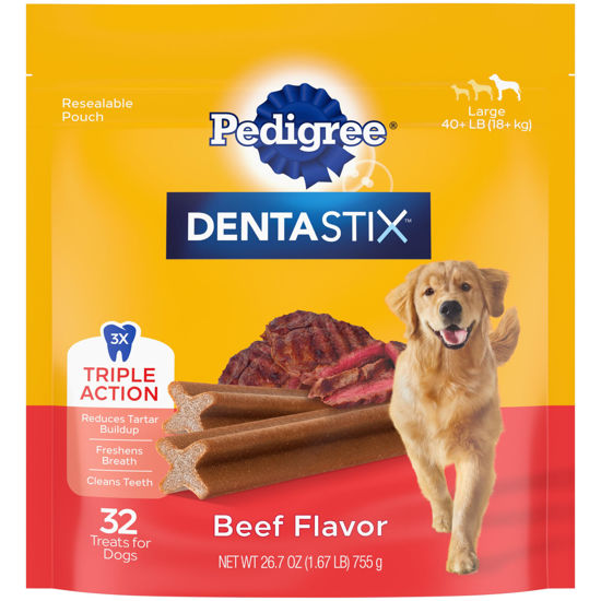 Picture of PEDIGREE DENTASTIX Large Dog Dental Treats Beef Flavor Dental Bones, 1.67 lb. Pack (32 Treats)