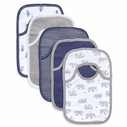 Picture of Burt's Bees Baby Bibs, 5-Pack Lap-Shoulder Drool Cloths, 100% Organic Cotton with Absorbent Terry Towel Backing (Wandering Elephants)