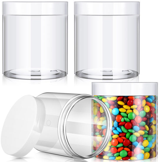 Picture of 4 Pieces Round Clear Wide-mouth Leak Proof Plastic Container Jars with Lids for Travel Storage Makeup Beauty Products Face Creams Oils Salves Ointments DIY Making or Others (White,16 Ounce)