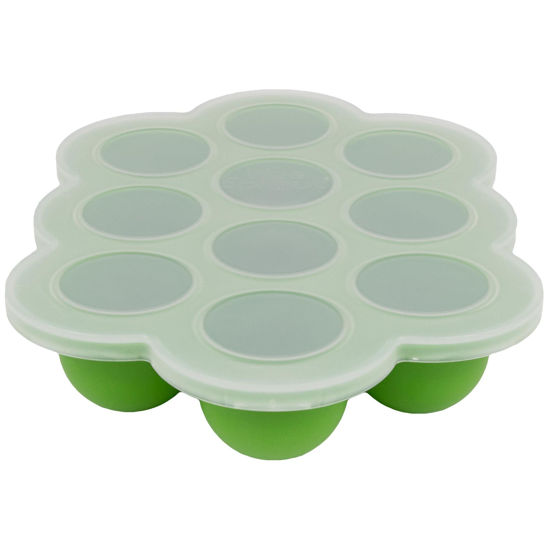 Picture of WeeSprout Silicone Freezer Tray with Clip on Lid Perfect Food Storage Container for Homemade Baby Food, Vegetable, Fruit Purees, and Breast Milk (Bright Green, Ten 1.5 Ounce Sections)