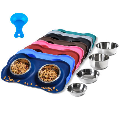 Picture of Hubulk Pet Dog Bowls 2 Stainless Steel Dog Bowl with No Spill Non-Skid Silicone Mat + Pet Food Scoop Water and Food Feeder Bowls for Feeding Small Medium Large Dogs Cats Puppies (Small, Navy Blue)