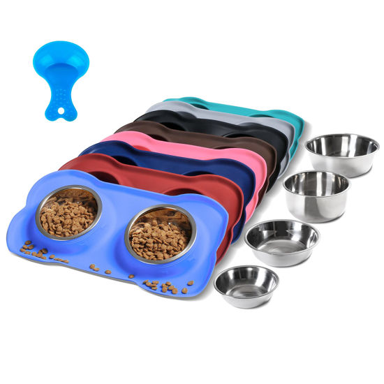 Picture of Hubulk Pet Dog Bowls 2 Stainless Steel Dog Bowl with No Spill Non-Skid Silicone Mat + Pet Food Scoop Water and Food Feeder Bowls for Feeding Small Medium Large Dogs Cats Puppies (Small, Blue)