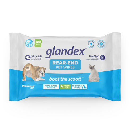 Picture of Vetnique Labs Glandex Dog Wipes for Pets Cleansing & Deodorizing Anal Gland Hygienic Wipes for Dogs & Cats with Vitamin E, Skin Conditioners and Aloe (100ct Pouch)