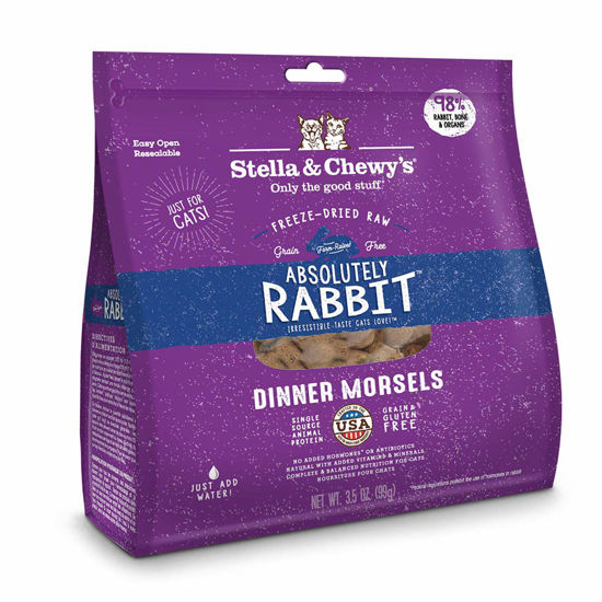 Picture of Stella & Chewy's Freeze-Dried Raw Cat Dinner Morsels - Grain Free, Protein Rich Cat & Kitten Food - Absolutely Rabbit Recipe - 3.5 oz Bag