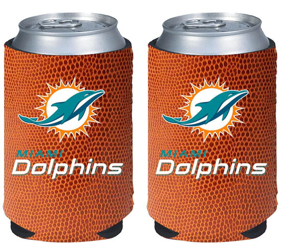 Picture of Football Can & Bottle Holder Insulator Beverage Huggie Cooler (Miami (Dolphins) - Collapsible Can 2-Pack Pigskin)