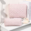 Picture of SOIDRAM 2 Pcs Quilted Makeup Bag Floral Cosmetic Bag Cotton Large Travel Coquette Toiletry Puffer Bag Aesthetic Cute Glossier Makeup Bag for Women Girls