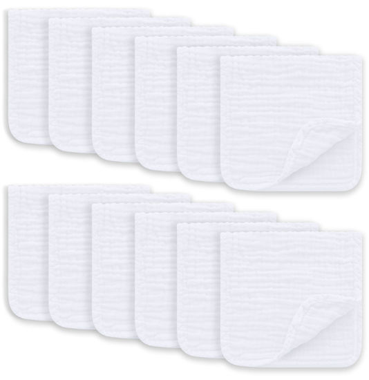 Picture of Ease Cubs Muslin Burp Cloths Large 100% Cotton Hand Washcloths for Boys & Girls, Baby Essentials Extra Absorbent and Soft Burping Rags for Newborn Registry (White, 12-Pack, 20" X10")