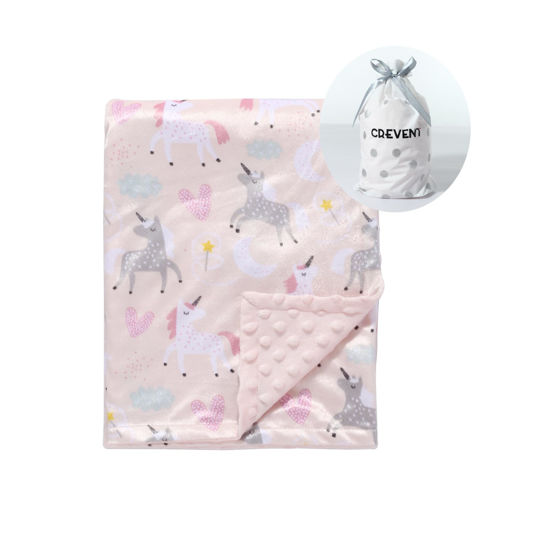 Picture of CREVENT Minky Baby Blanket for Girls - Soft Plush Receiving Blanket for Newborns - 30x40 Inches (Unicorn)