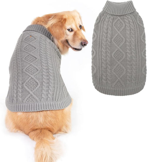 Picture of BINGPET Dog Knitted Sweaters - Turtleneck - Classic Cable Knit Dog Jumper Coat Warm Sweartershirts Outfits for Dogs Cats in Autumn Winter