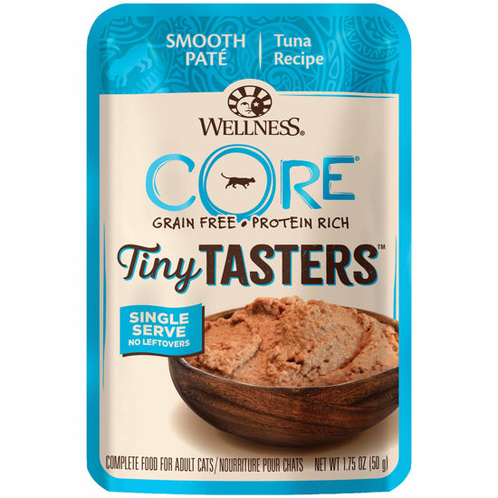 Picture of Wellness CORE Tiny Tasters Wet Cat Food, Complete & Balanced Natural Pet Food, Made with Real Meat, 1.75-Ounce Pouch, 12 Pack (Adult Cat, Tuna Pate)