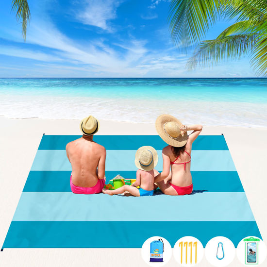 Picture of BYDOLL Beach Blanket Waterproof Sandproof Oversized Lightweight 10'×9' 1-8 Adults Beach Blanket Large Picnic Mat Beach Blanket for Travel Camping Hiking Picnic