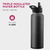 Picture of FineDine Triple Walled, Insulated Water Bottles with Straw - 40 Oz Stainless Steel Metal Bottle W/ 3 Leak Proof Lids - For Travel, School, Sports, Gym/Men, Women & Kids - Inky Raven Black