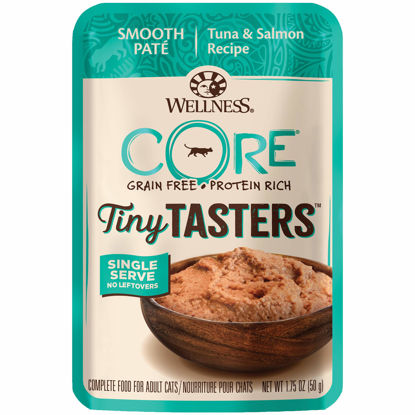 Picture of Wellness CORE Tiny Tasters Wet Cat Food, Complete & Balanced Natural Pet Food, Made with Real Meat, 1.75-Ounce Pouch, 12 Pack (Adult Cat, Tuna & Salmon Pate)