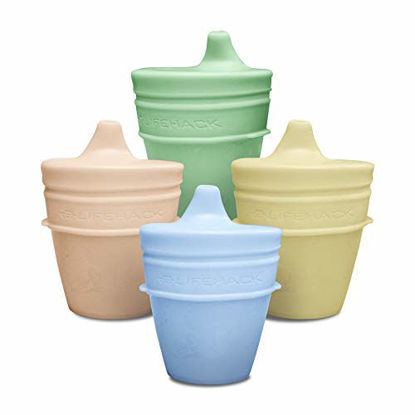 Picture of Sippy Cup Lids By MrLifeHack - (4 Pack) - Makes Any Cup Or Bottle Spill Proof - 100% BPA Free Leak Proof Silicone - Perfect for Toddlers & Babies (Pastel Peach, Mint, Sky, Lemon )