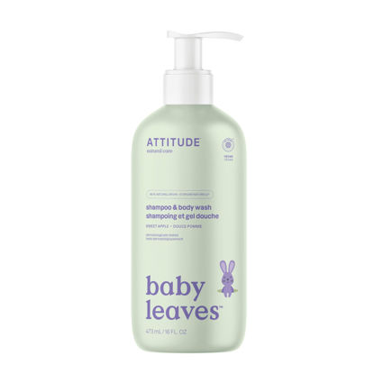 Picture of ATTITUDE 2-in-1 Shampoo and Body Wash for Baby, EWG Verified, Dermatologically Tested, Made with Naturally Derived Ingredients, Vegan, Sweet Apple, 16 Fl Oz