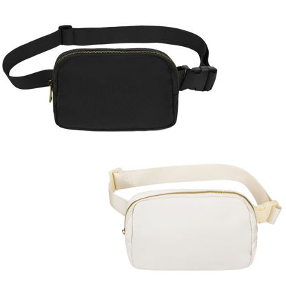 Picture of VOROLO Waist Pack for Running Fanny Pack for Women and Men Crossbody Belt Bag Bum Bag with Adjustable Strap for Sports Black+Beige