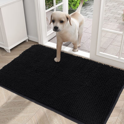 Picture of OLANLY Dog Door Mat for Muddy Paws 30x20, Absorbs Moisture and Dirt, Absorbent Non-Slip Washable Mat, Quick Dry Chenille, Mud Mat for Dogs, Entry Indoor Door Mat for Inside Floor, Black