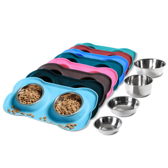 Picture of Hubulk Pet Dog Bowls 2 Stainless Steel Dog Bowl with No Spill Non-Skid Silicone Mat + Pet Food Scoop Water and Food Feeder Bowls for Feeding Small Medium Large Dogs Cats Puppies (Small, Turquoise)