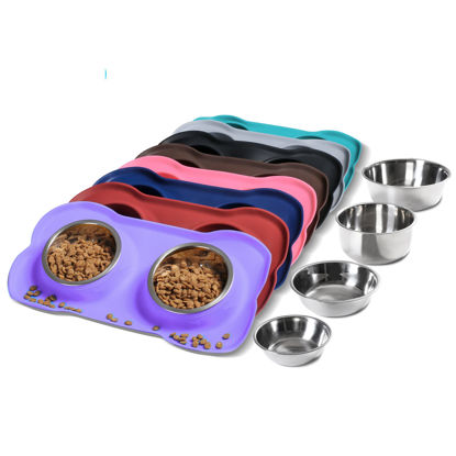 Picture of Hubulk Pet Dog Bowls 2 Stainless Steel Dog Bowl with No Spill Non-Skid Silicone Mat + Pet Food Scoop Water and Food Feeder Bowls for Feeding Small Medium Large Dogs Cats Puppies (Small, Purple)