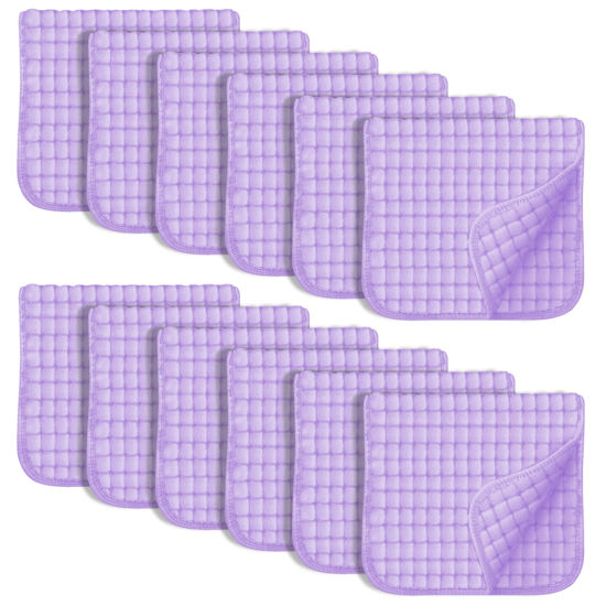 Picture of SWEET DOLPHIN 12 Pack Muslin Burp Cloths Large 100% Cotton Hand Washcloths for Baby - Baby Essentials Extra Absorbent and Soft Boys & Girls Milk Spit Up Rags for Newborn Registry - Purple, 20" X10"