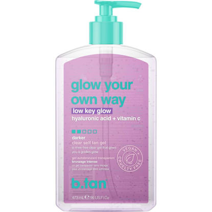 Picture of b.tan Dark Clear Self Tan Gel | Glow Your Own way, Low Key Glow - Transfer-Resistant Sunless Tanning Gel, Packed with Hyaluronic acid & Vitamin C, 16 Fl Oz