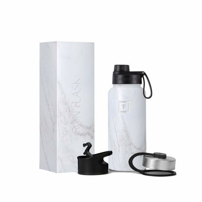 Picture of IRON °FLASK Camping & Hiking Hydration Flask, Wide Mouth, 3 Spout Lids, Stainless Steel Outdoor Water Bottle, Double Walled, Insulated Thermos, Metal Canteen - Carrara Marble, 32 Oz